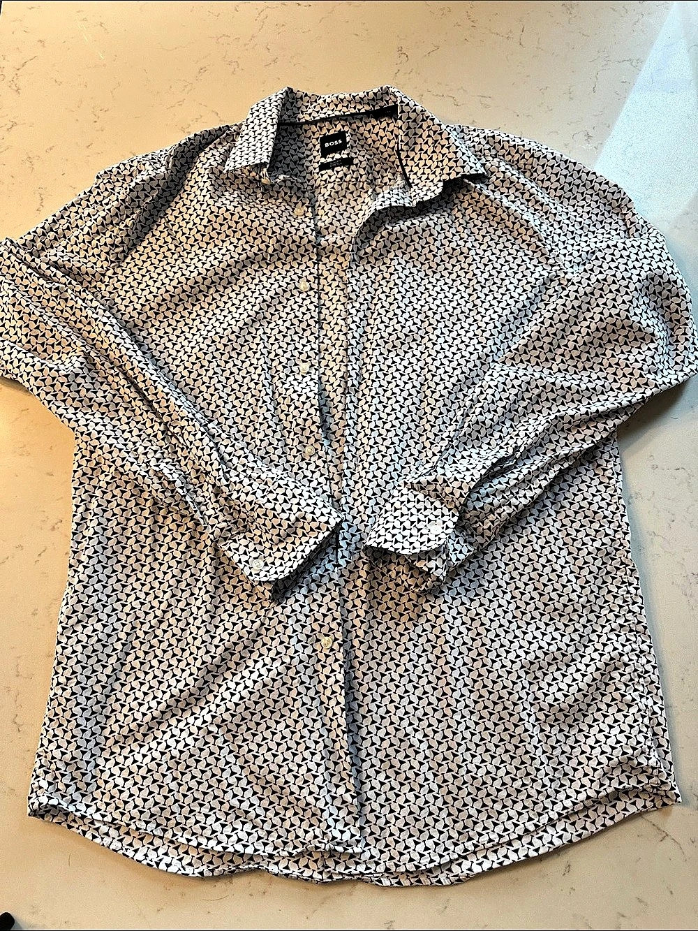 Boss Geometric Button Down Shirt Black & White